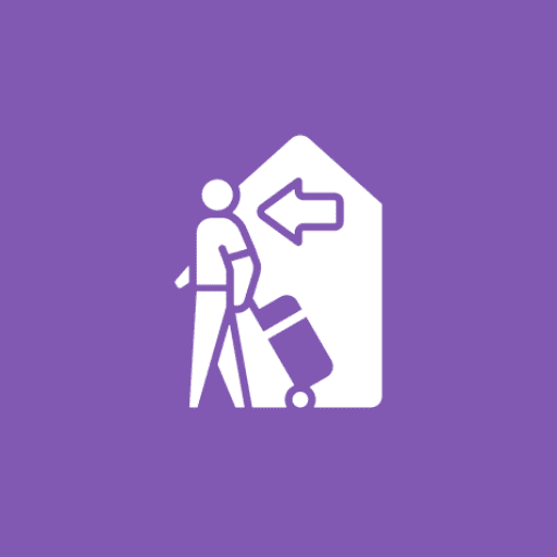 Person with luggage and arrow icon.