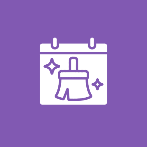 Calendar with a cleaning brush icon.